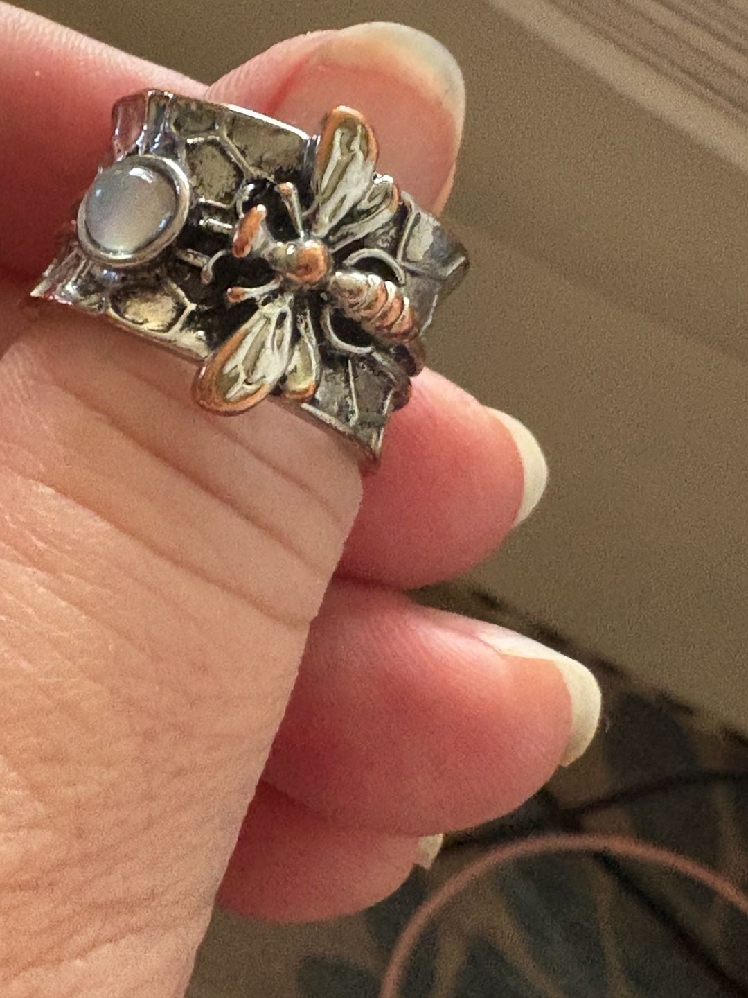 Boho Magic Silver And Brass Honeybee with moonstone Ring Size 7 5