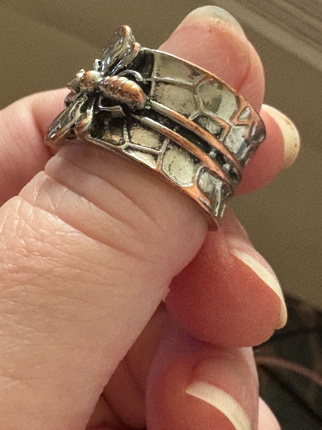Boho Magic Silver And Brass Honeybee with moonstone Ring Size 7 6