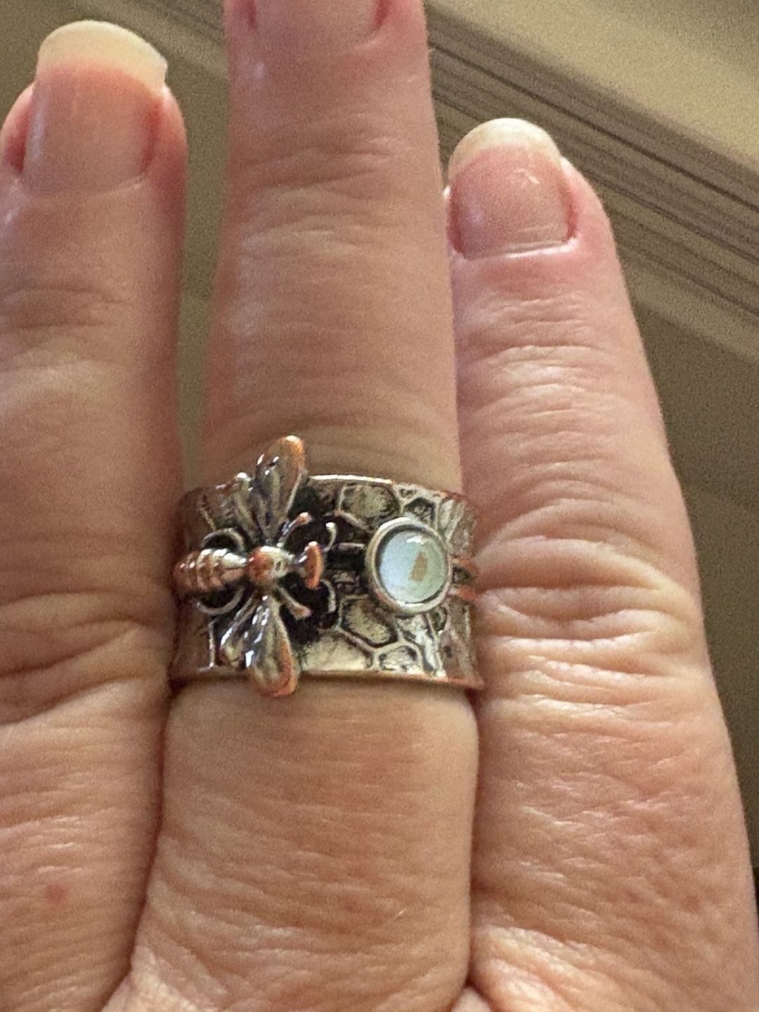 Boho Magic Silver And Brass Honeybee with moonstone Ring Size 7 7