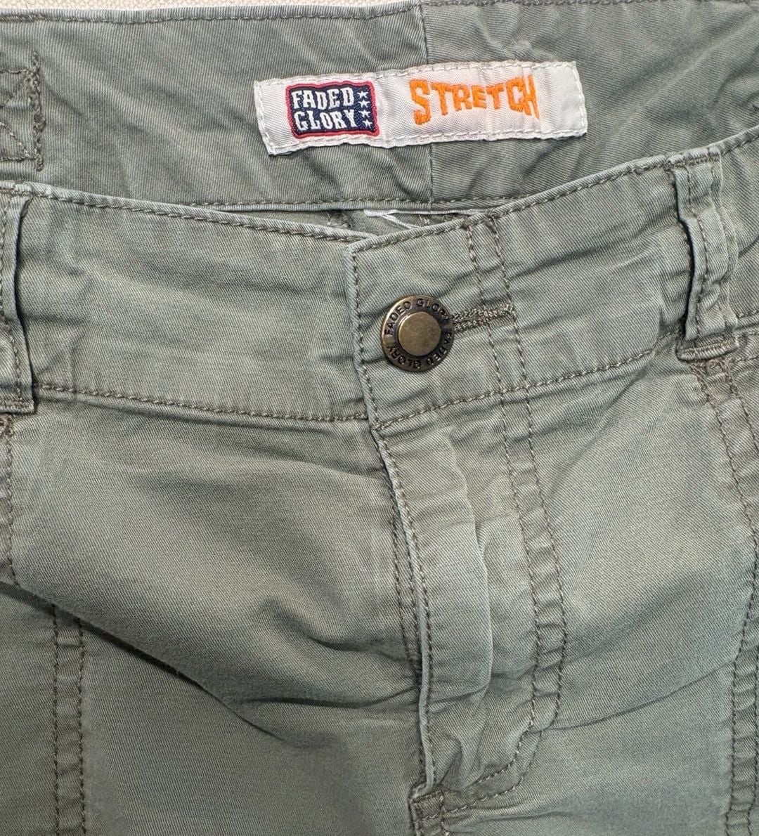 Faded Glory Cargo Pants Green Stretch Multi-Pocket Y2K 6