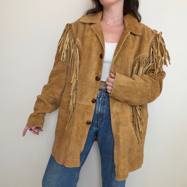 Vintage Tan Fringe Suede Jacket
