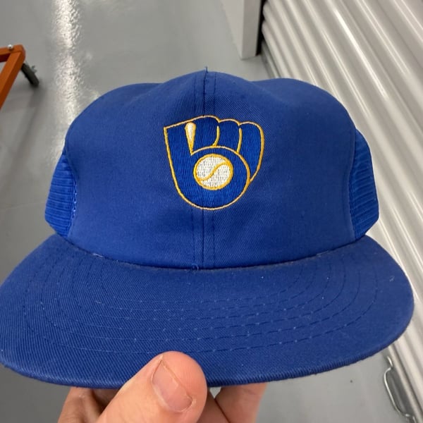 Annco Milwaukee Brewers Trucker Snapback Hat Blue Vintage MLB
