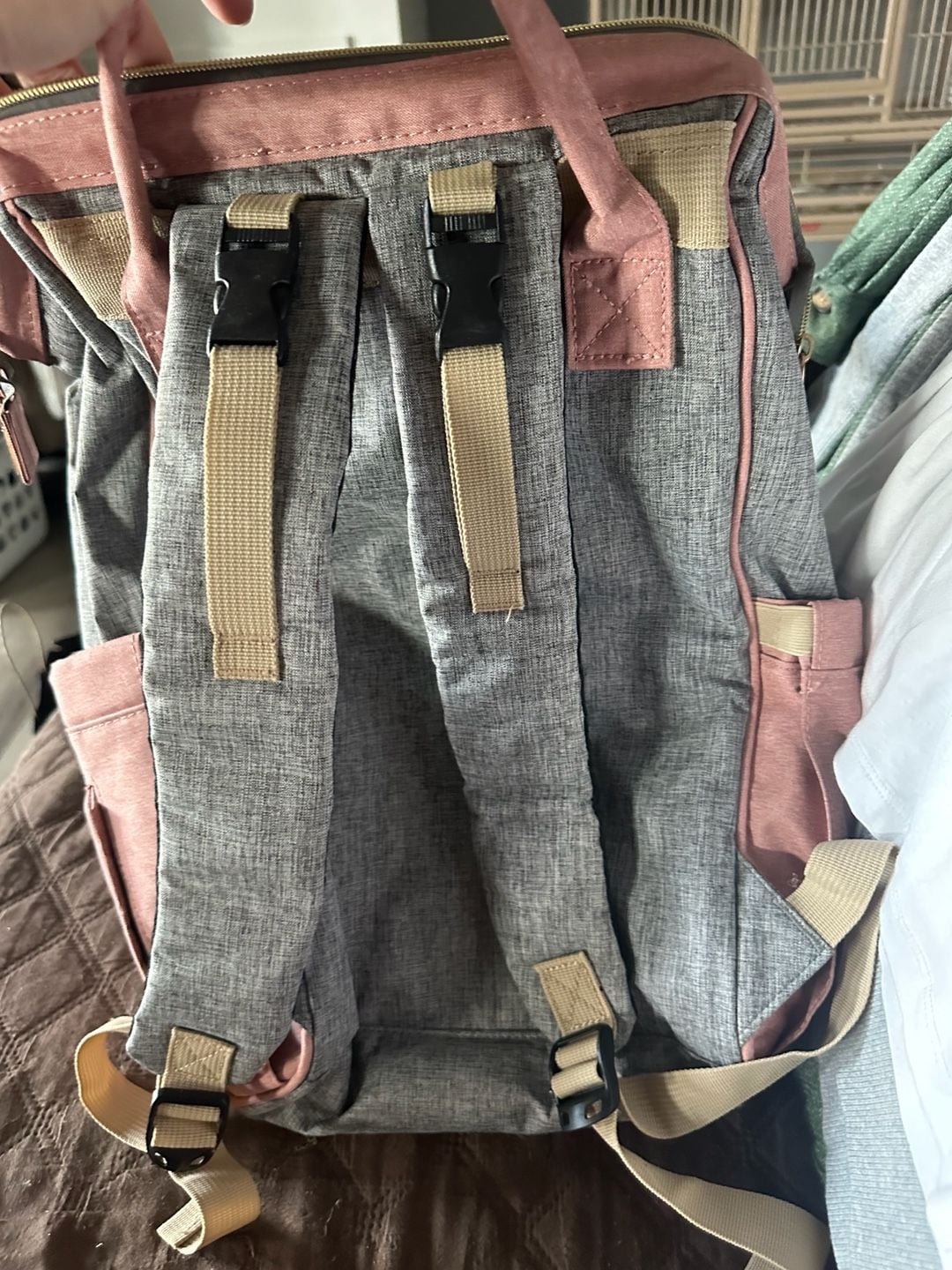GAIVP Diaper Bag Backpack Grey Pink Quilted Travel Mommy Bag 4