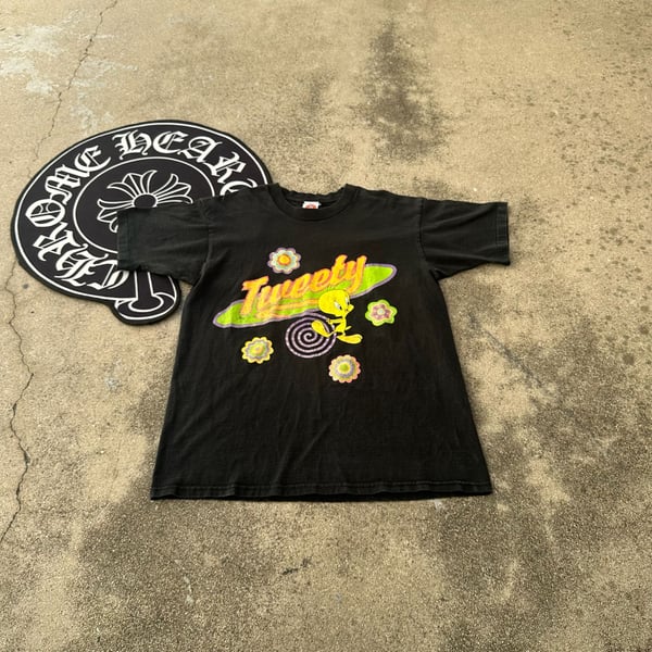 Vintage Looney Tunes Tweety Bird Graphic T-Shirt Black Large