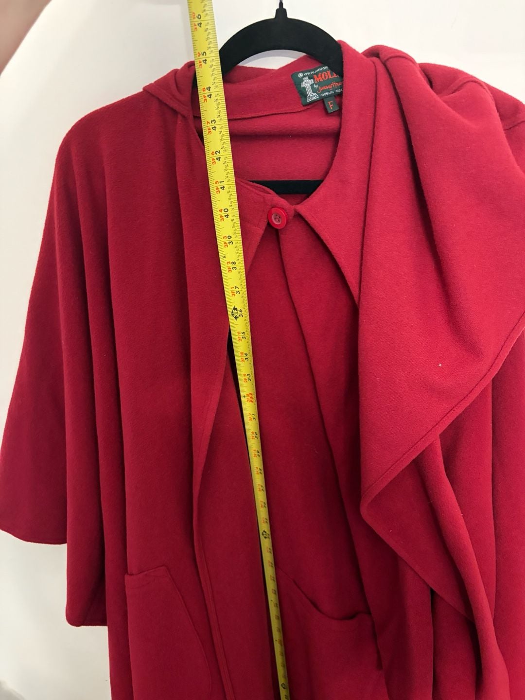 VTG Molina Jimmy Hourihan Red Wool Hooded Cape Cloak Ireland One Size Pockets 13
