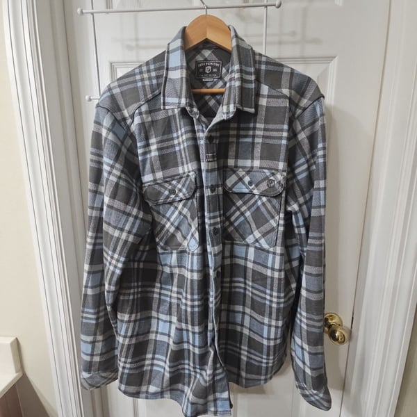 Born Primitive Flannel Shirt Size 3X-Large Gray Blue Plaid Long Sleeve Button-Up