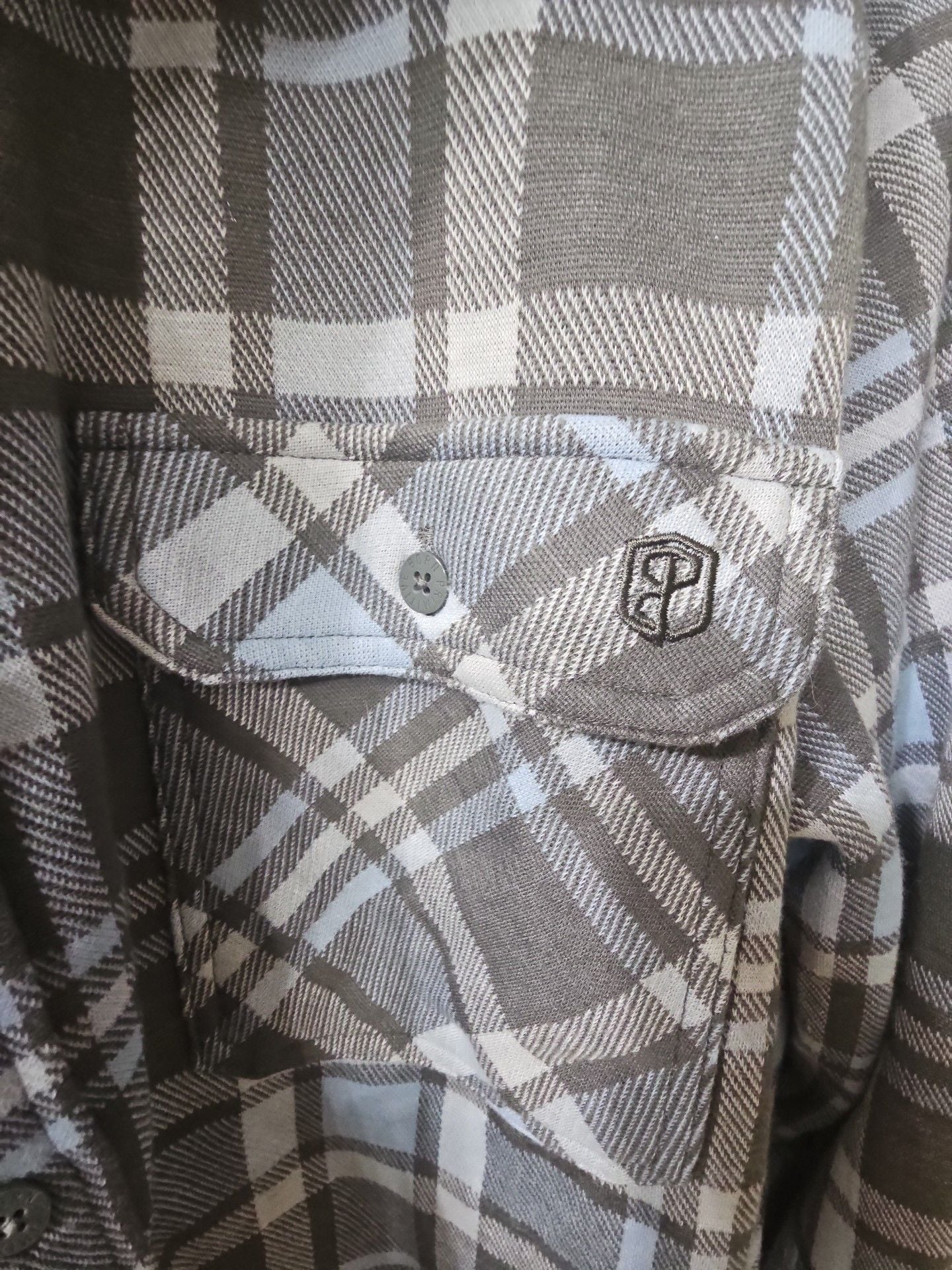 Born Primitive Flannel Shirt Size 3X-Large Gray Blue Plaid Long Sleeve Button-Up 3