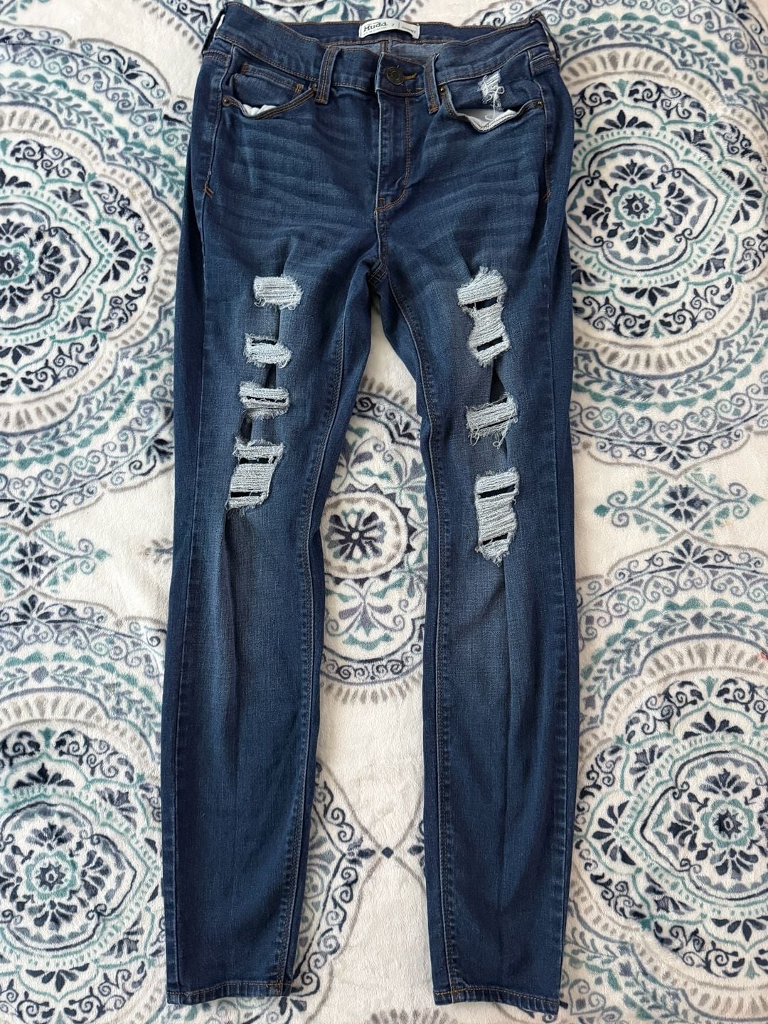 Mudd Jeans Size 7 Skinny Blue Distressed Ripped Denim Jeans 2