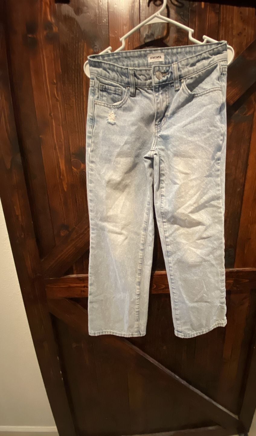 RSQ Low Rise Wide Leg Jeans Size 14 Light Wash Distressed Denim 2