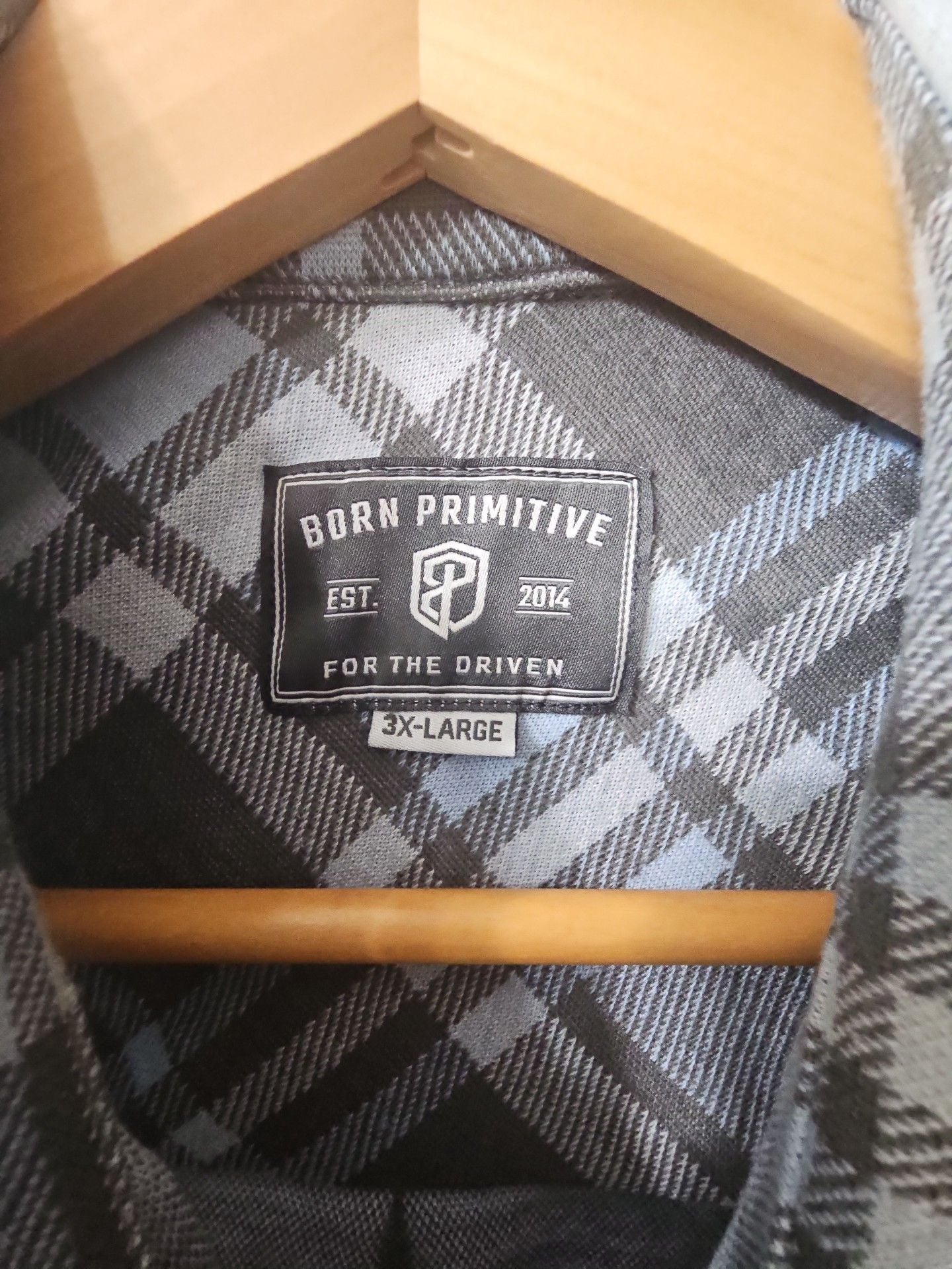 Born Primitive Flannel Shirt Size 3X-Large Gray Blue Plaid Long Sleeve Button-Up 4