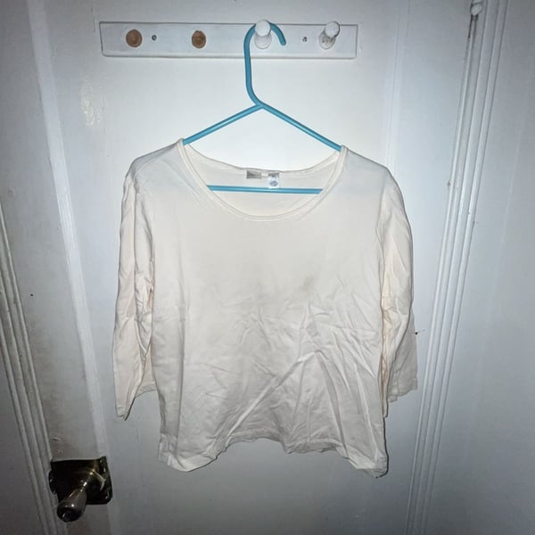 Classic Elements T-Shirt Size M (10-12) Cream Scoop Neck 3/4 Sleeve Cotton