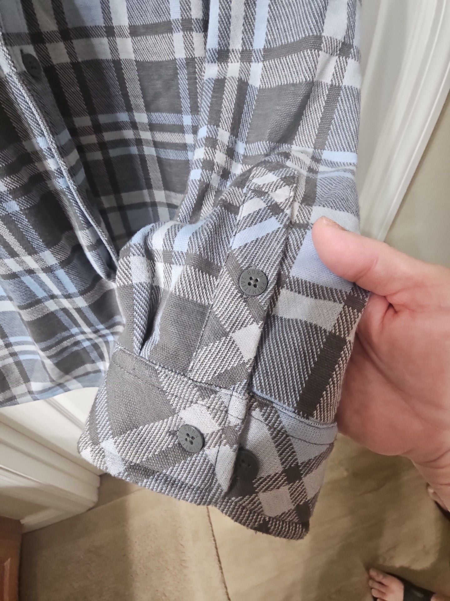Born Primitive Flannel Shirt Size 3X-Large Gray Blue Plaid Long Sleeve Button-Up 5