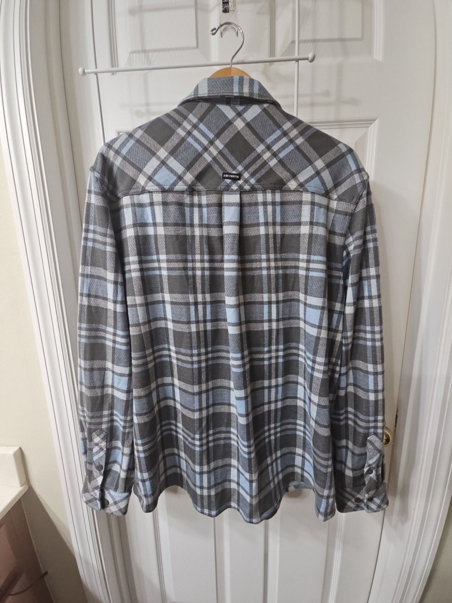 Born Primitive Flannel Shirt Size 3X-Large Gray Blue Plaid Long Sleeve Button-Up 6