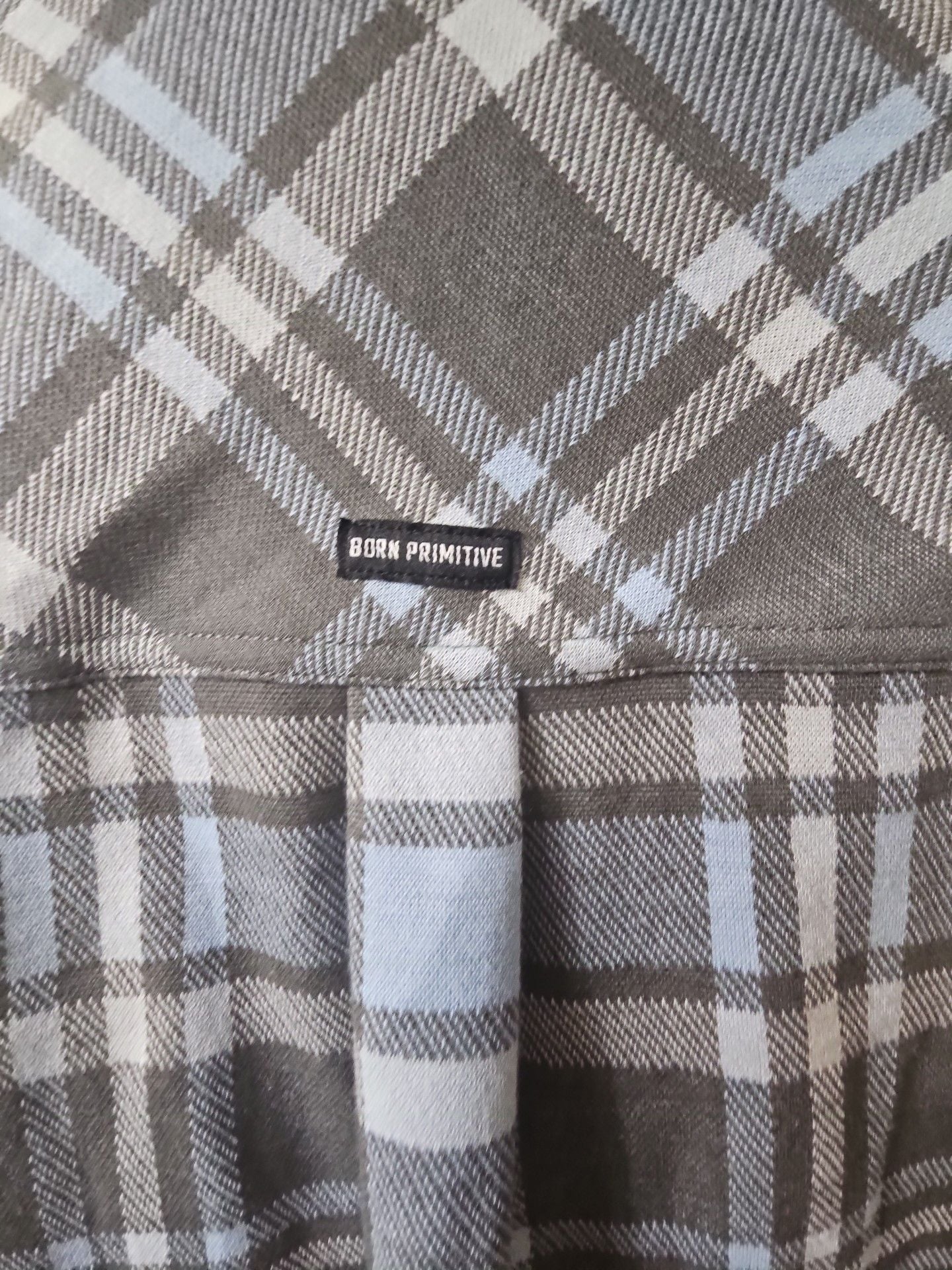 Born Primitive Flannel Shirt Size 3X-Large Gray Blue Plaid Long Sleeve Button-Up 7