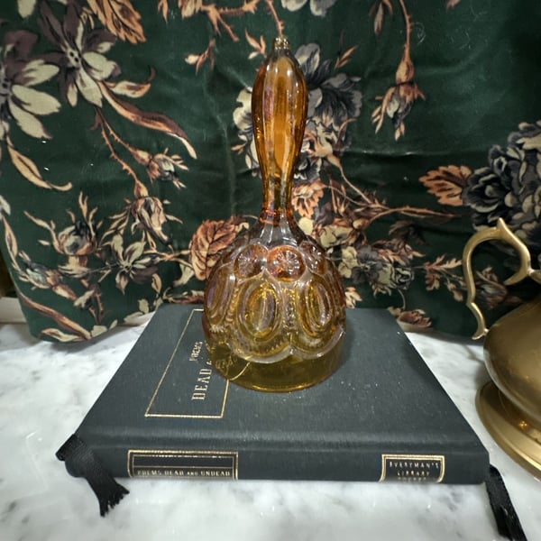 Vintage L.E. Smith Moon & Star Amber Glass Hand Bell