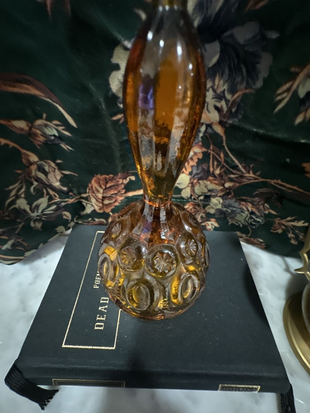Vintage L.E. Smith Moon & Star Amber Glass Hand Bell 2
