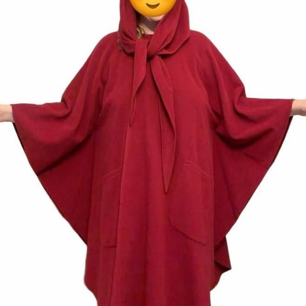 VTG Molina Jimmy Hourihan Red Wool Hooded Cape Cloak Ireland One Size Pockets
