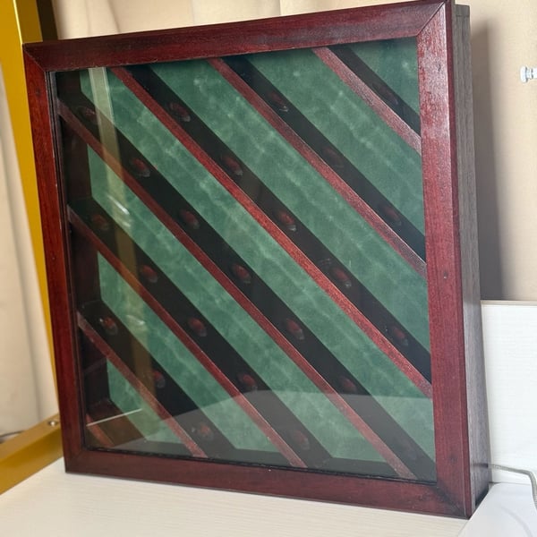 Cabinet Style Display Case Cherry Wood Hinged Door Glass Suede