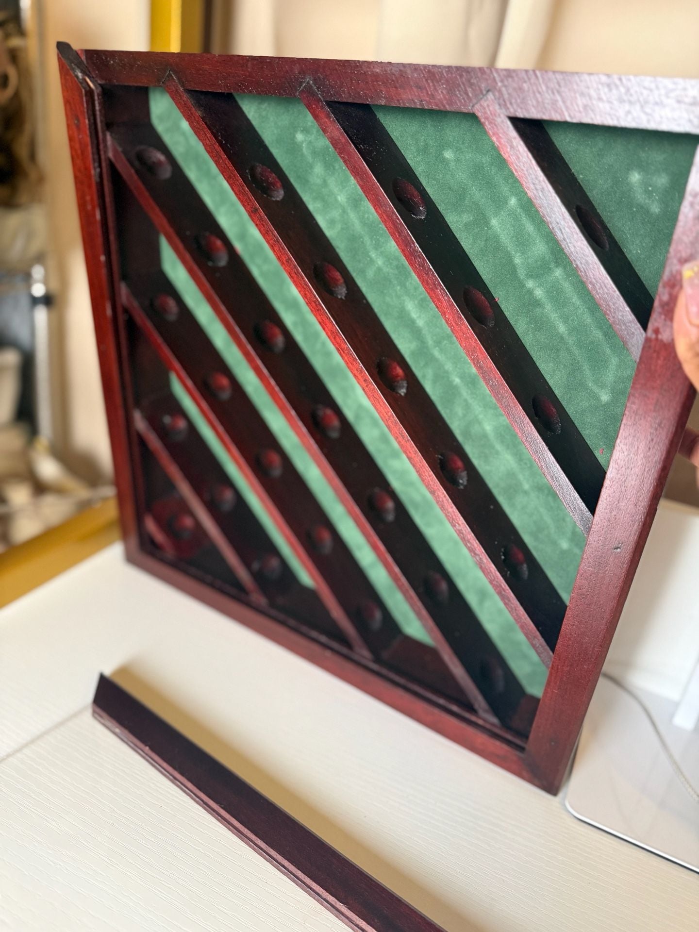 Cabinet Style Display Case Cherry Wood Hinged Door Glass Suede 9
