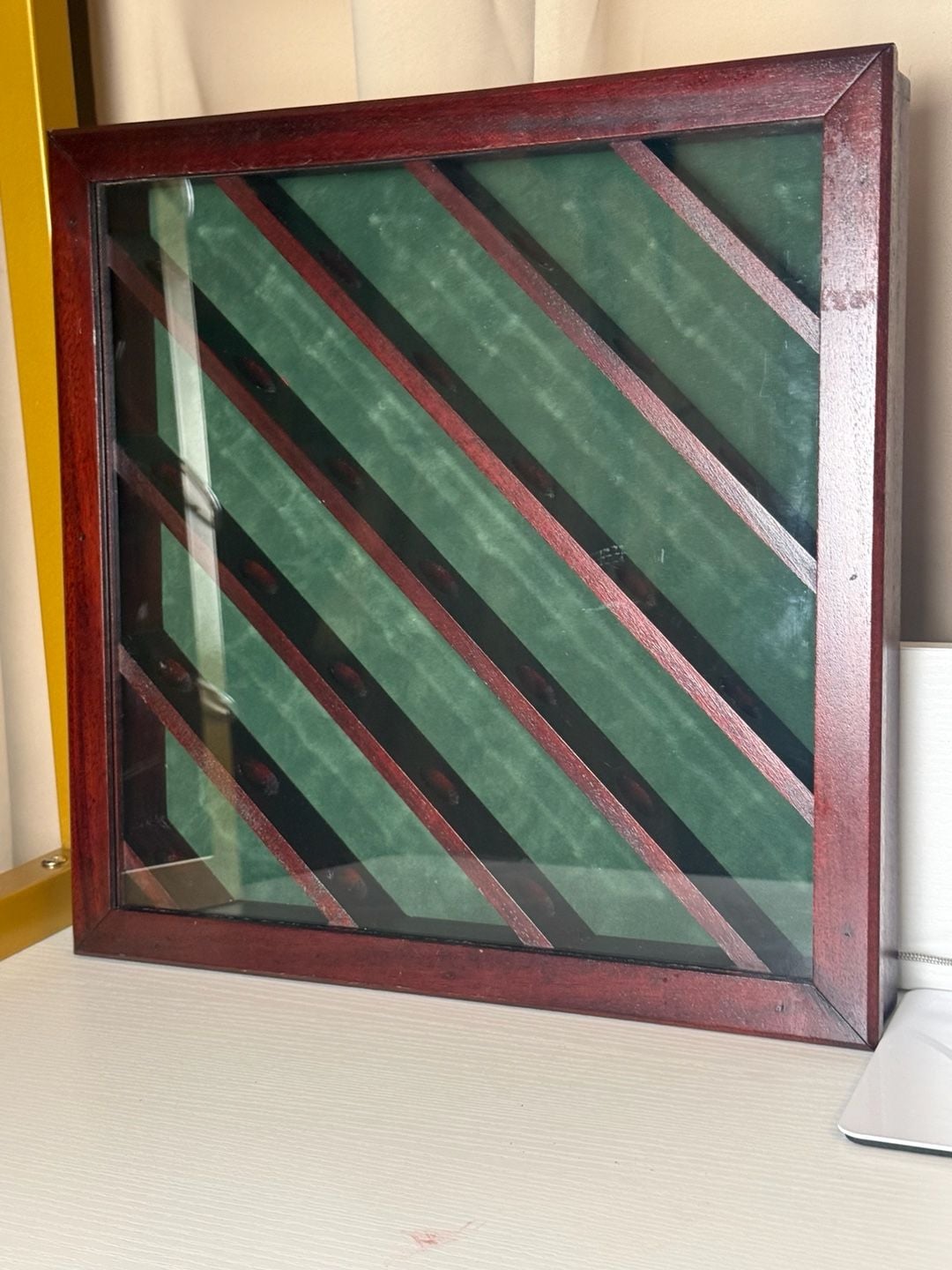 Cabinet Style Display Case Cherry Wood Hinged Door Glass Suede 10