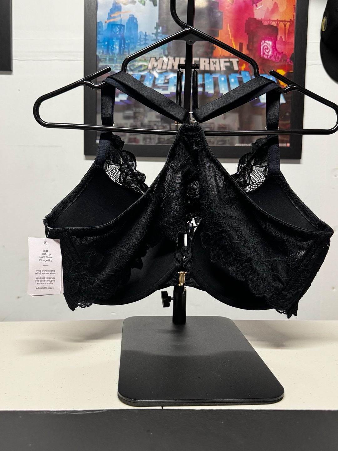 WU56 42C Auden Lace Front Close Push Up Plunge Bra Black NWT 3
