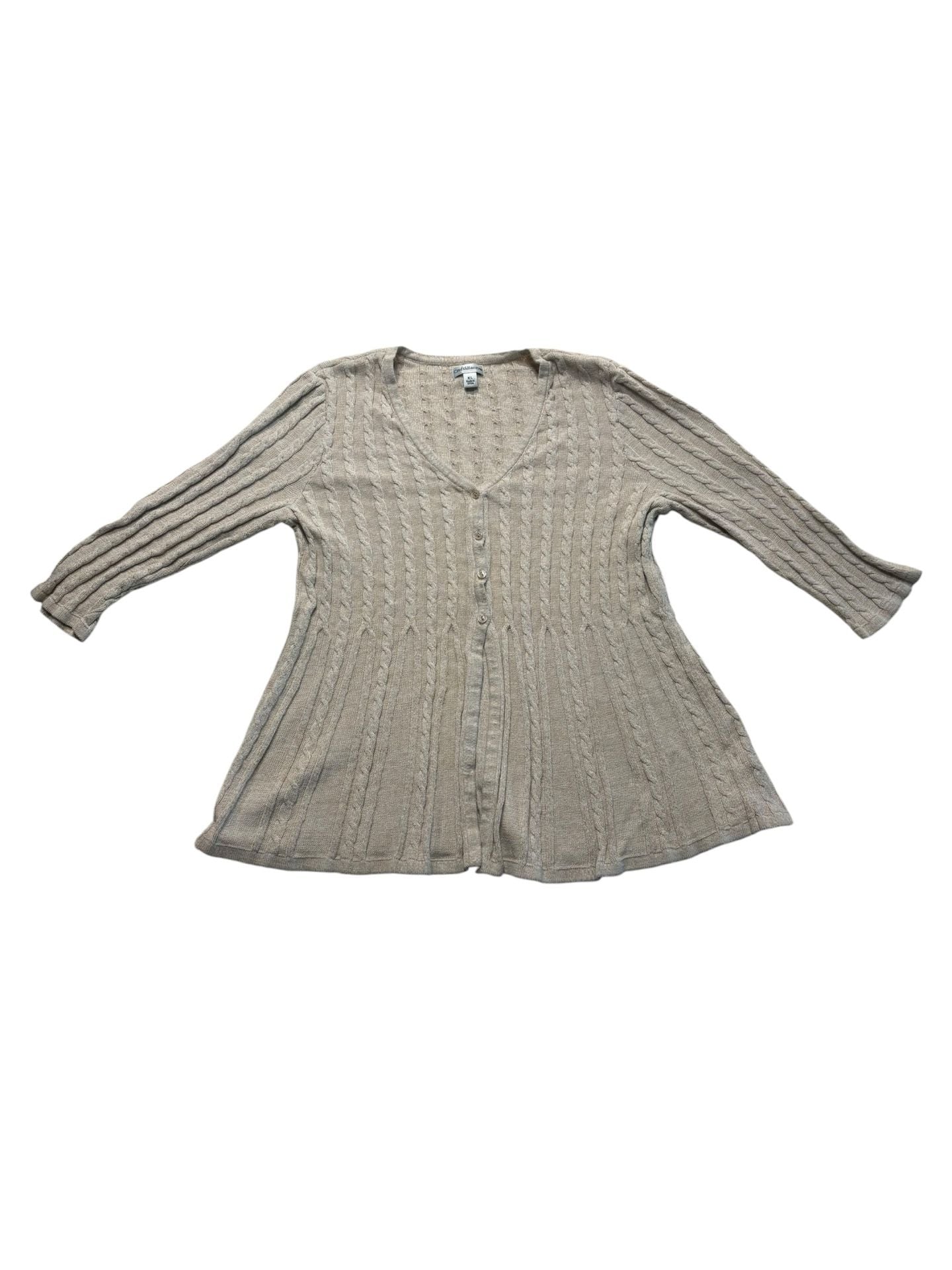 Croft & Barrow Cable Knit Cardigan Sweater Size XL Beige V-Neck Button Down 2