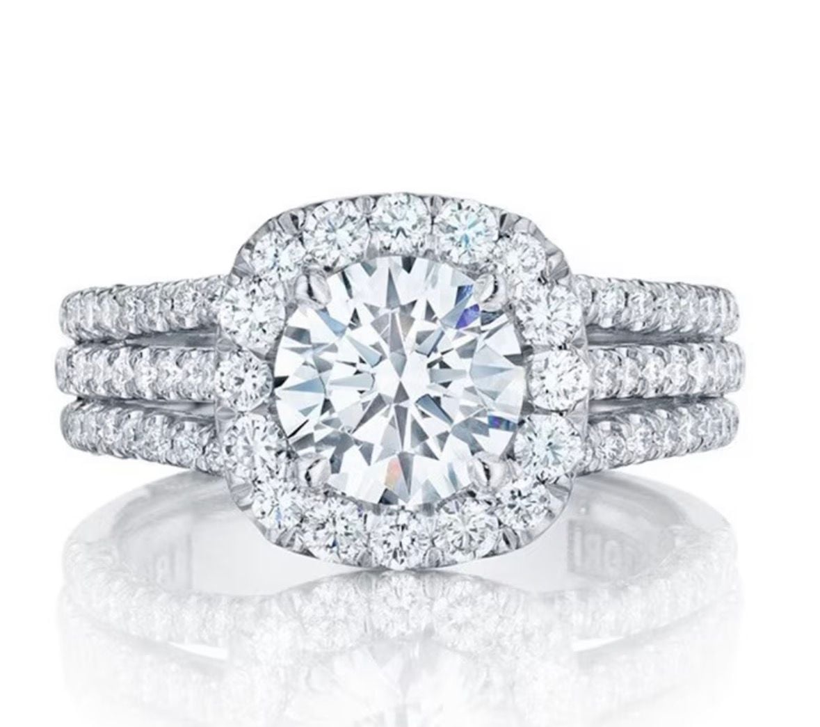 2 CT Round Cut Halo Moissanite Diamond Triple Band Engagement Ring 3