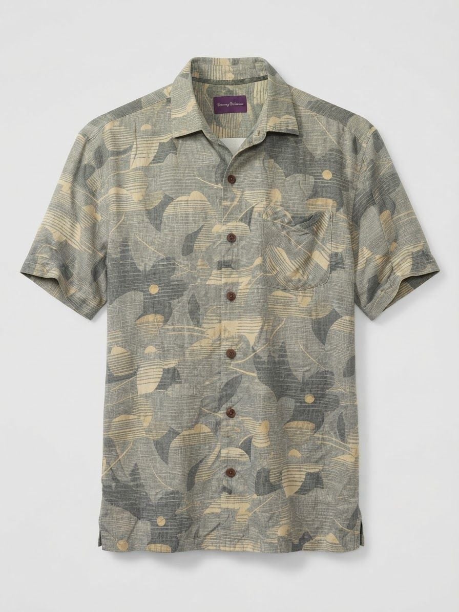 Tommy Bahama Short Sleeve Button-Up Shirt Size Large Green Floral Print 2