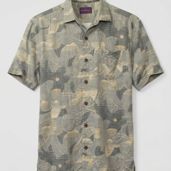 Tommy Bahama Short Sleeve Button-Up Shirt Size Large Green Floral Print