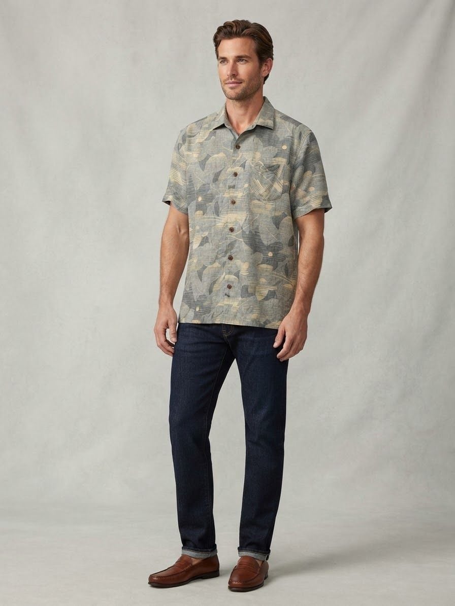 Tommy Bahama Short Sleeve Button-Up Shirt Size Large Green Floral Print 3