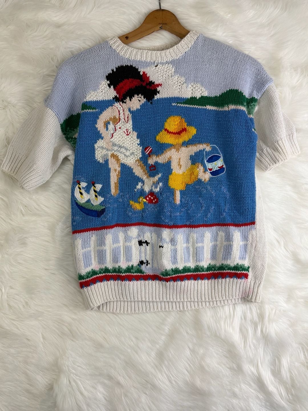 Marisa Christina Beach Scene Intarsia Knit Sweater Petite Multi 2