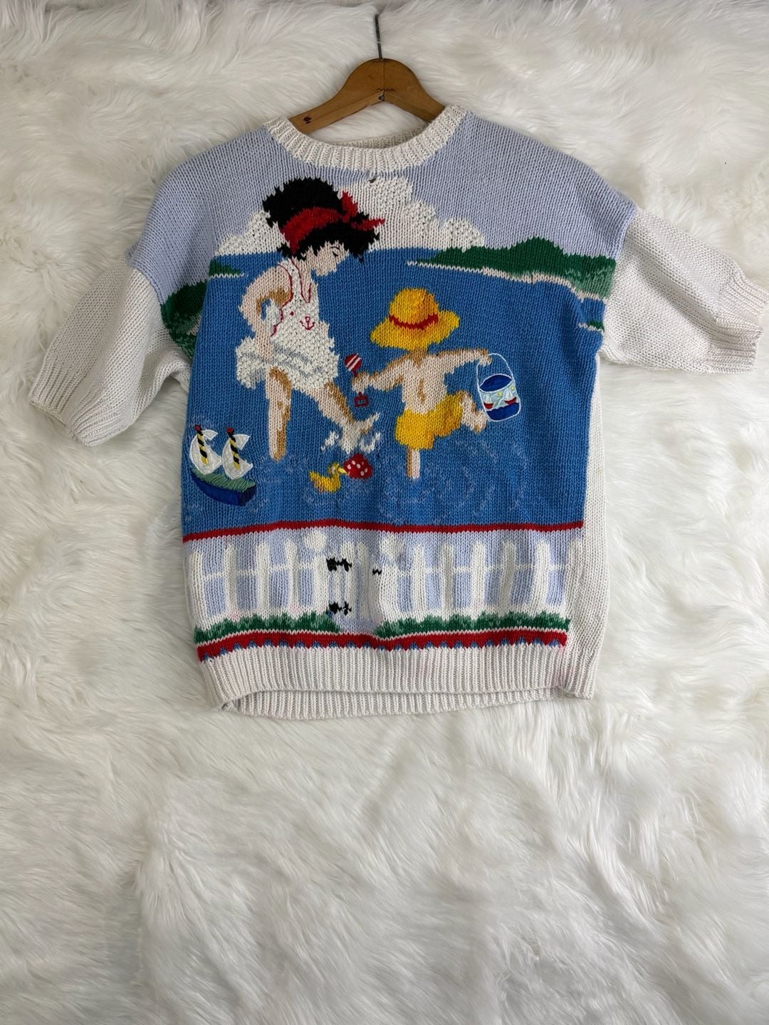 Marisa Christina Beach Scene Intarsia Knit Sweater Petite Multi 6