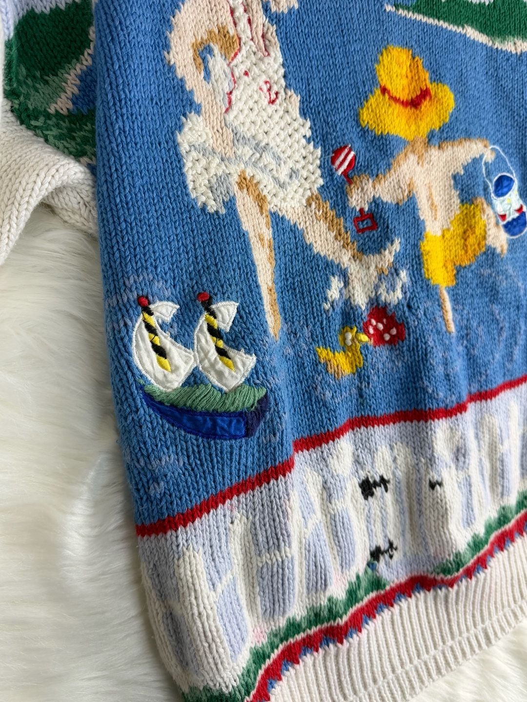 Marisa Christina Beach Scene Intarsia Knit Sweater Petite Multi 8