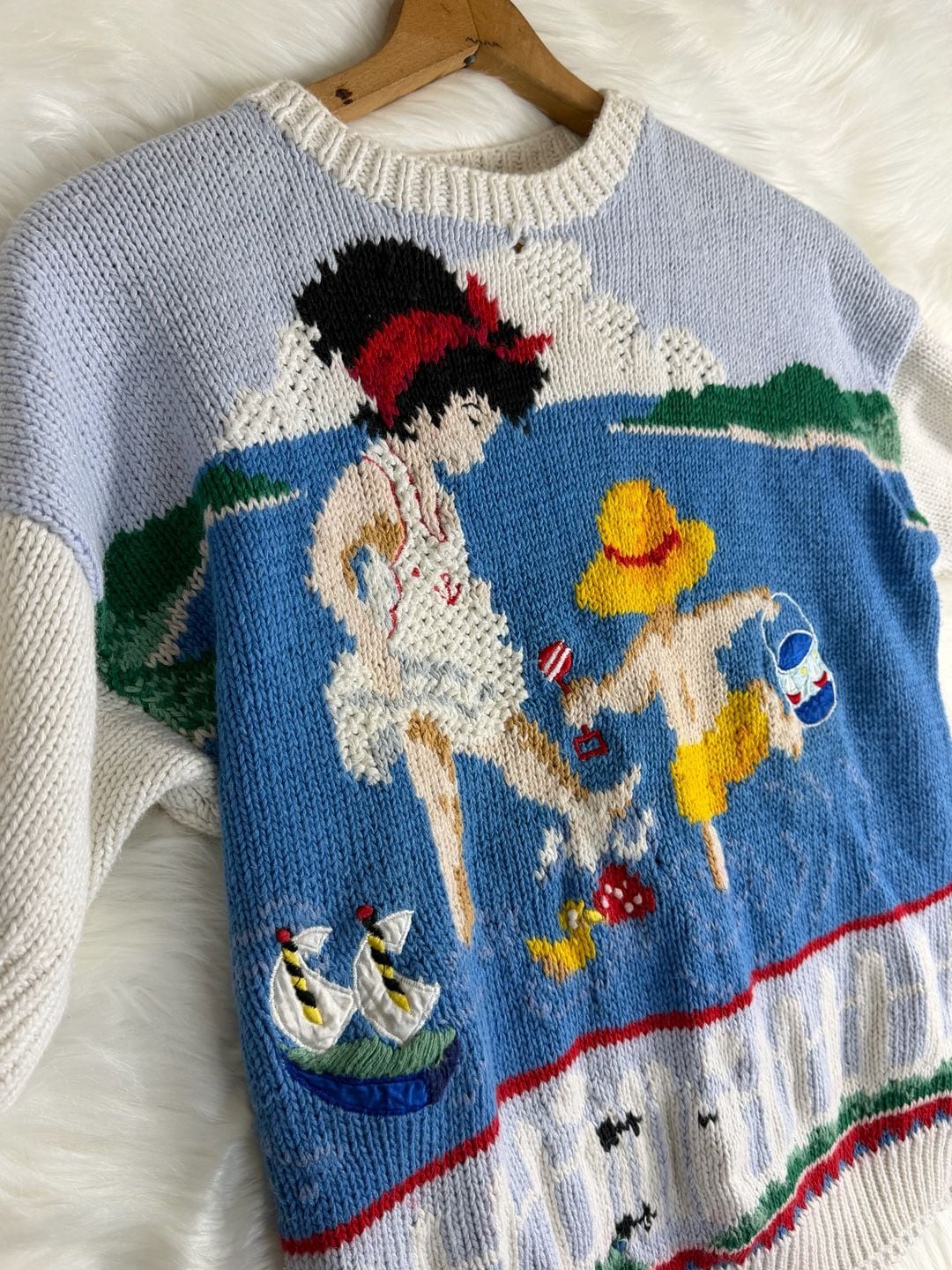 Marisa Christina Beach Scene Intarsia Knit Sweater Petite Multi 4