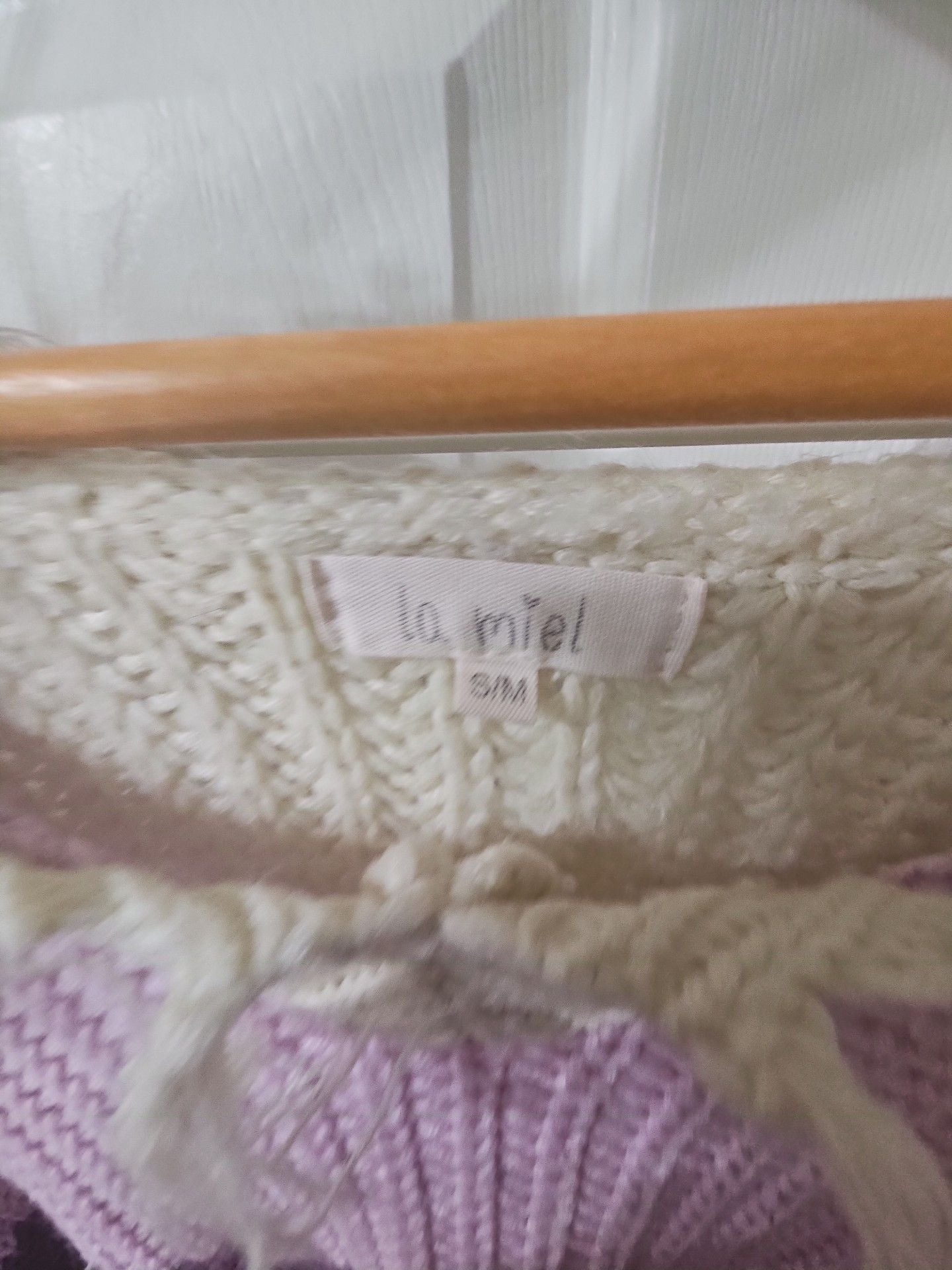 La Miel Color Block Long Sleeve Sweater Size S/M Lavender White Gray Fringe 7