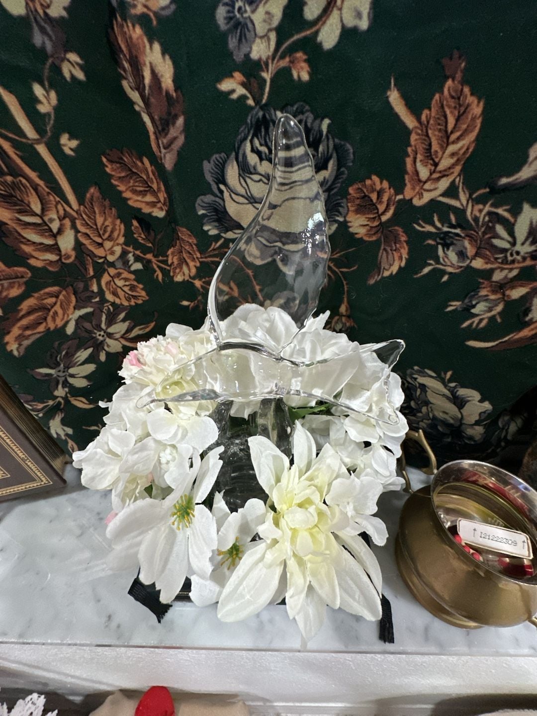 Vintage Clear Art Glass Bird Figurine Flower Frog Vase 2
