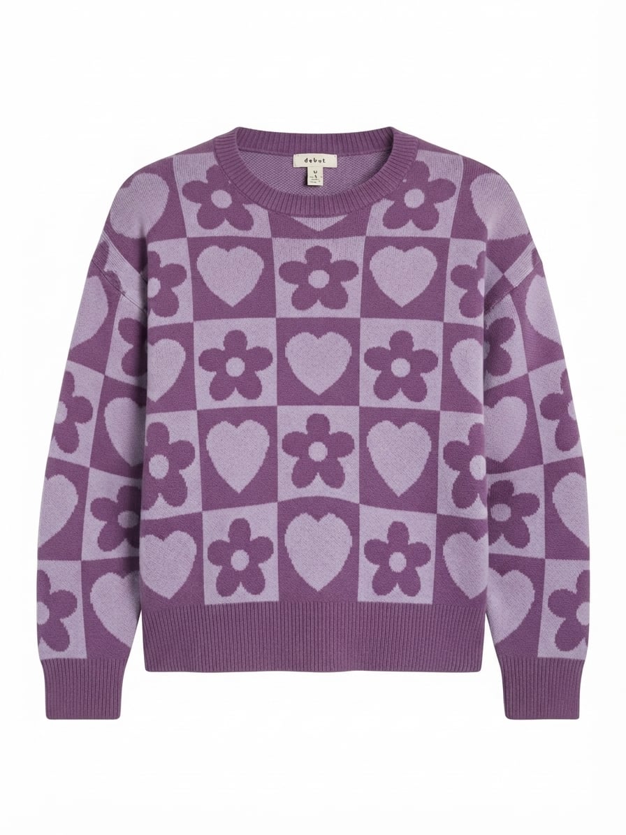 Debut Purple Heart and Flower Sweater Size M 2