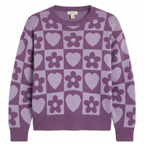 Debut Purple Heart and Flower Sweater Size M