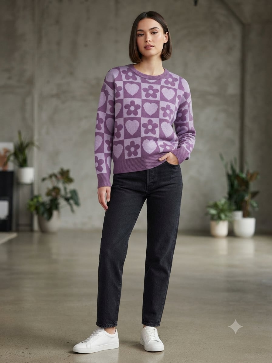 Debut Purple Heart and Flower Sweater Size M 3