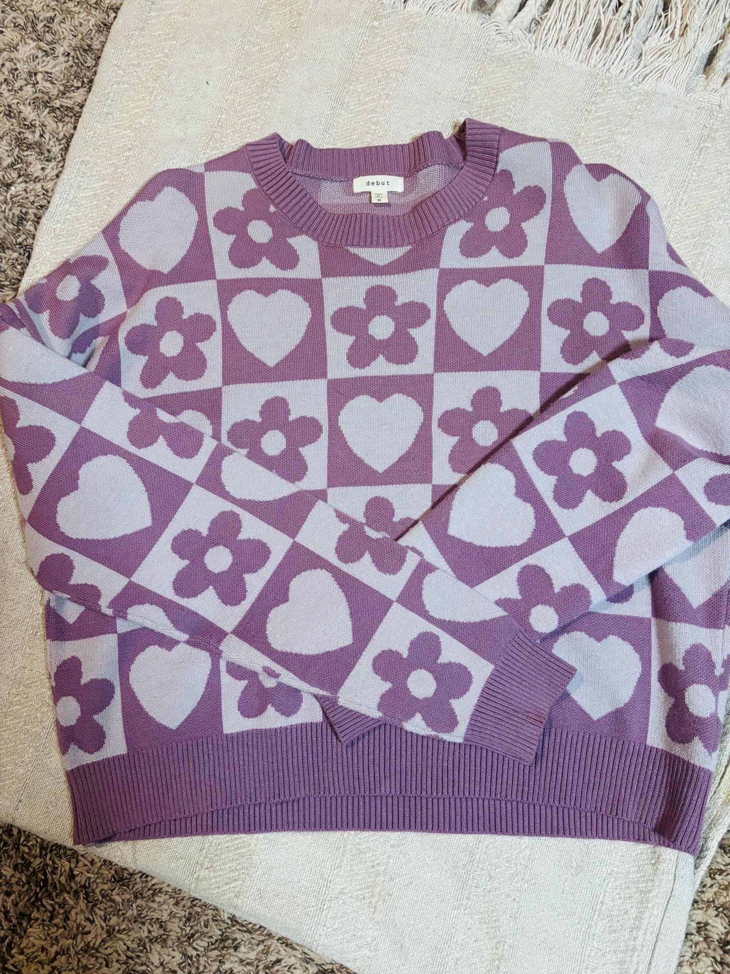 Debut Purple Heart and Flower Sweater Size M 4