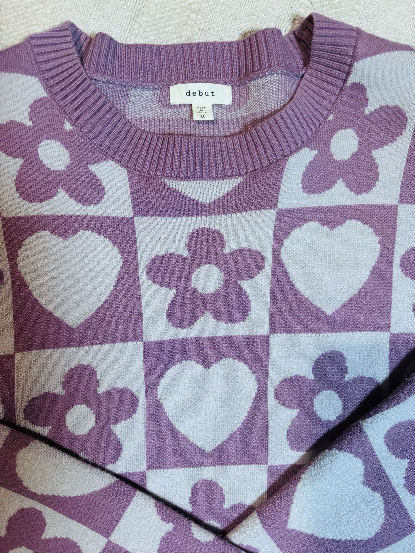 Debut Purple Heart and Flower Sweater Size M 5