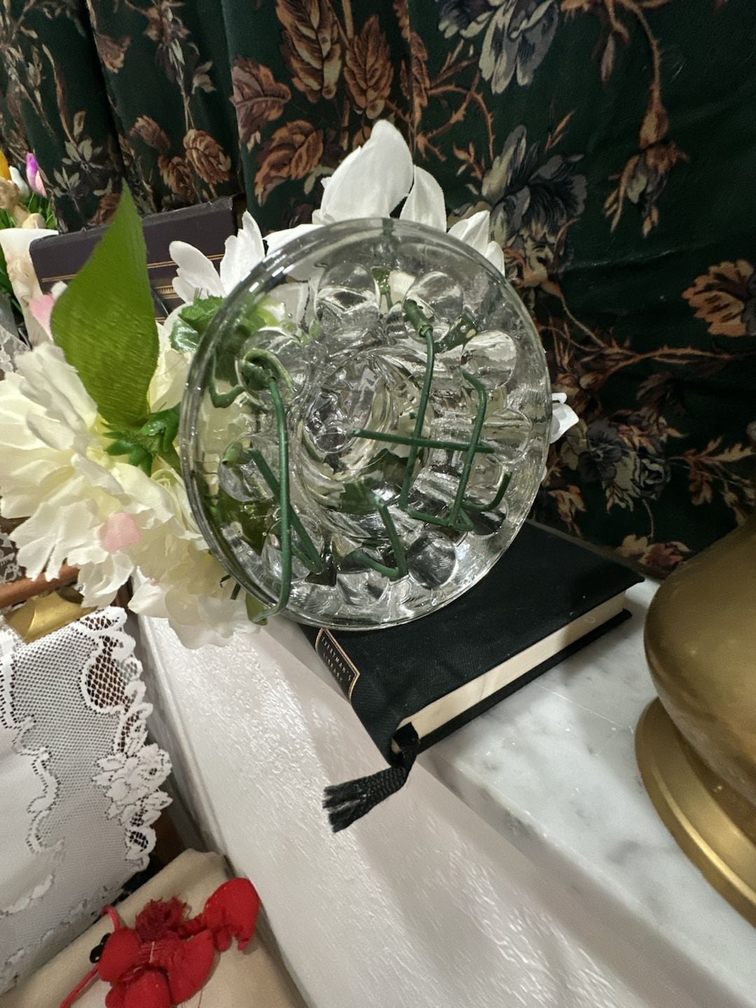Vintage Clear Art Glass Bird Figurine Flower Frog Vase 3