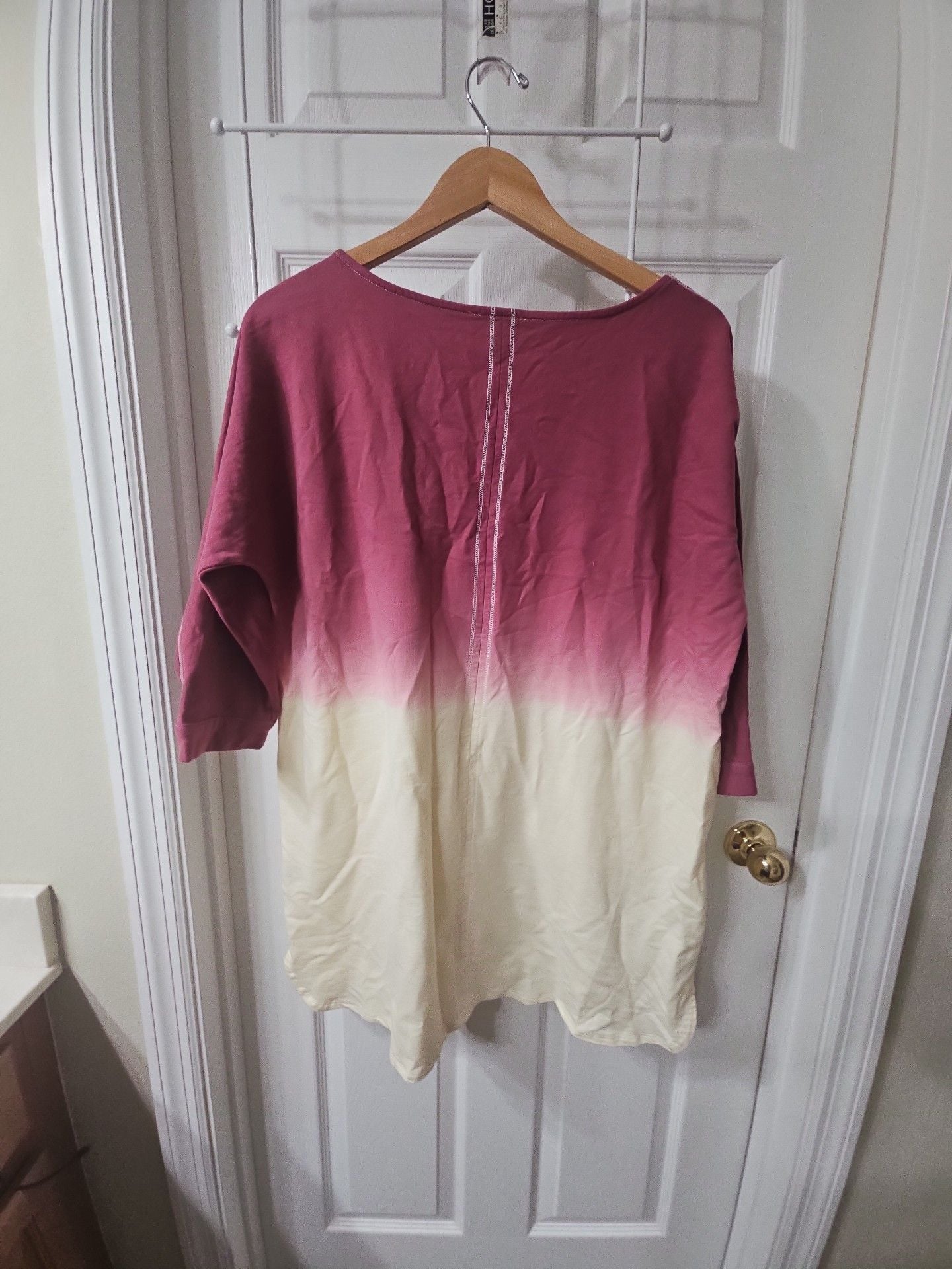 Umgee Dip-Dye French Terry Round Neck Button Tab on Sleeves Dress in Taupe 8