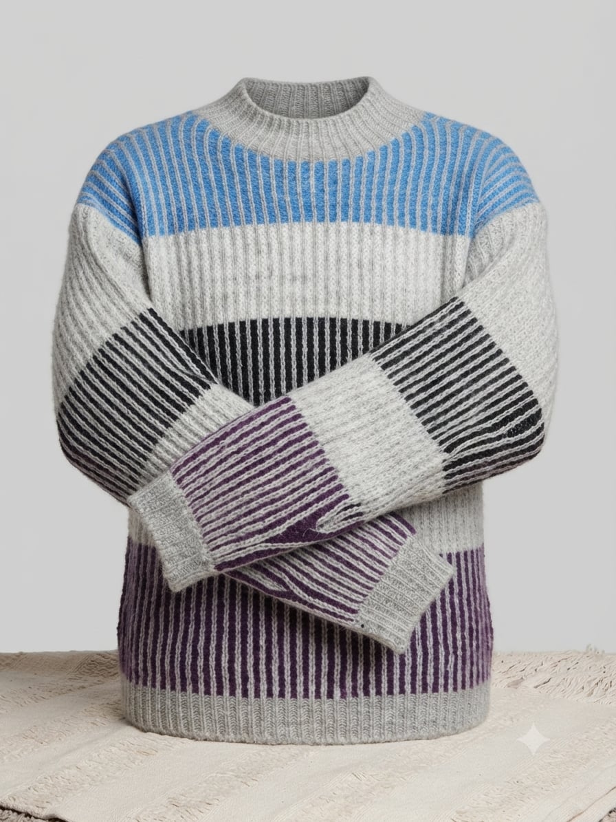 Liz Claiborne Colorblock Striped Crew Neck Sweater Size S Blue Grey Black Purple 2
