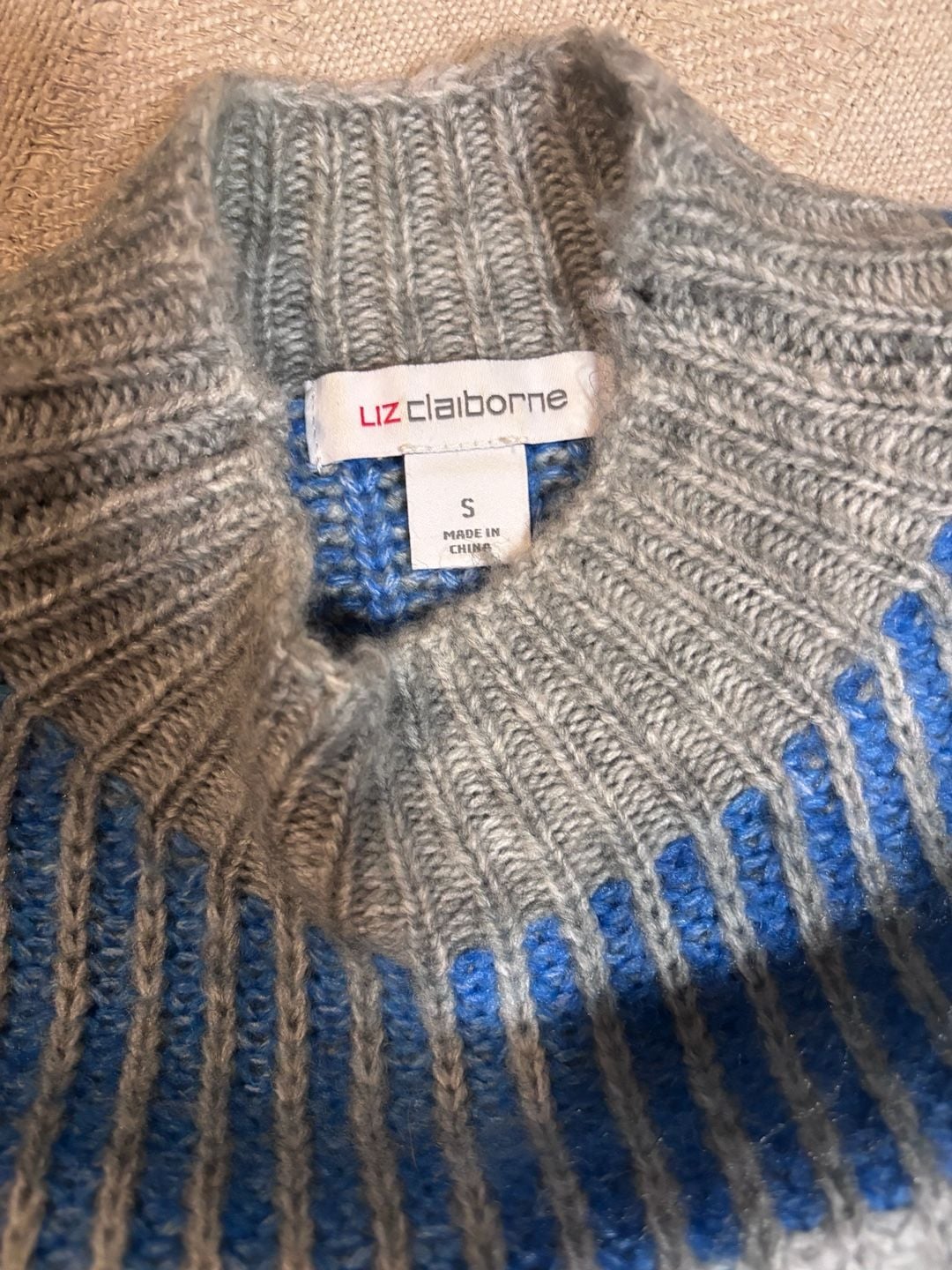 Liz Claiborne Colorblock Striped Crew Neck Sweater Size S Blue Grey Black Purple 5