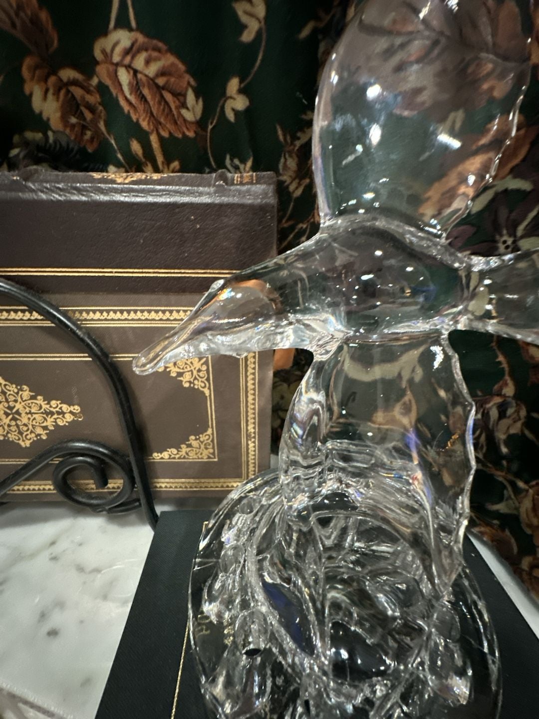 Vintage Clear Art Glass Bird Figurine Flower Frog Vase 8