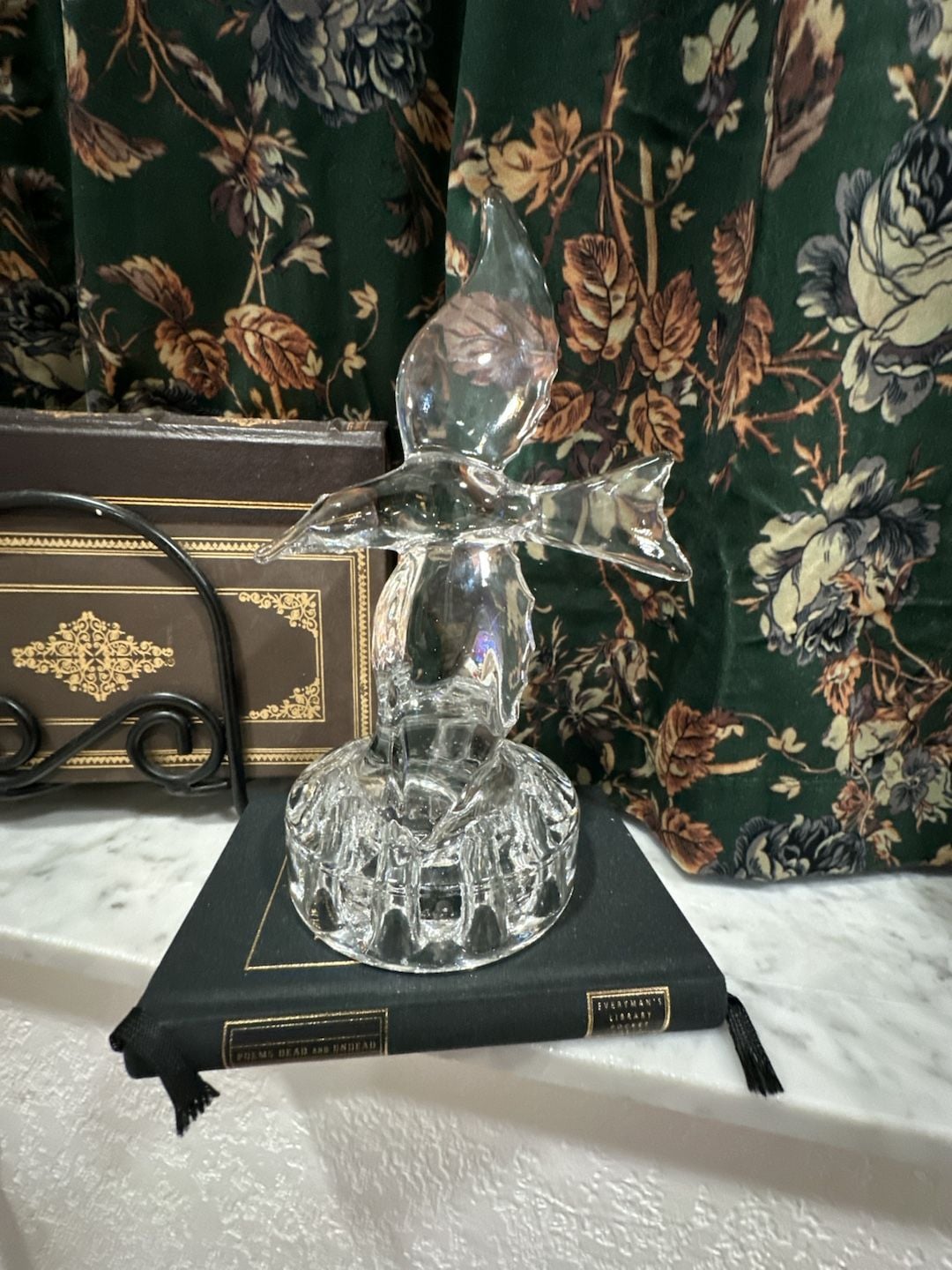 Vintage Clear Art Glass Bird Figurine Flower Frog Vase 9