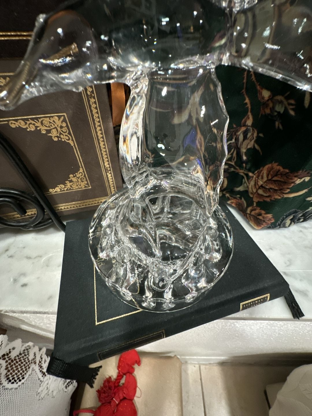 Vintage Clear Art Glass Bird Figurine Flower Frog Vase 10