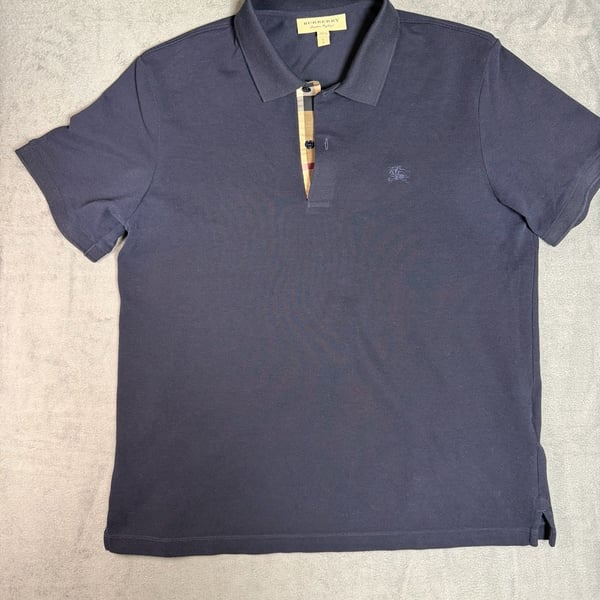 Burberry Cotton Polo Shirt Size L Navy Blue Placket Logo