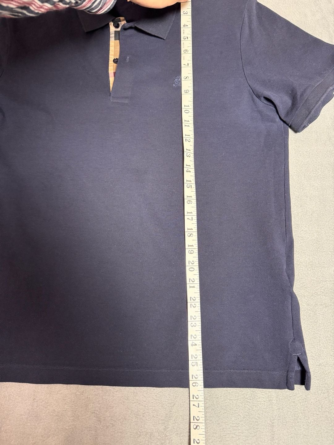 Burberry Cotton Polo Shirt Size L Navy Blue Placket Logo 7